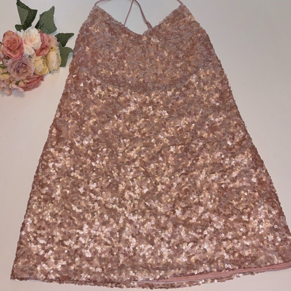 Rose Gold Sequins Mini Dress Confetti Pink Sequin Mini Medium NWT ROSE PINK